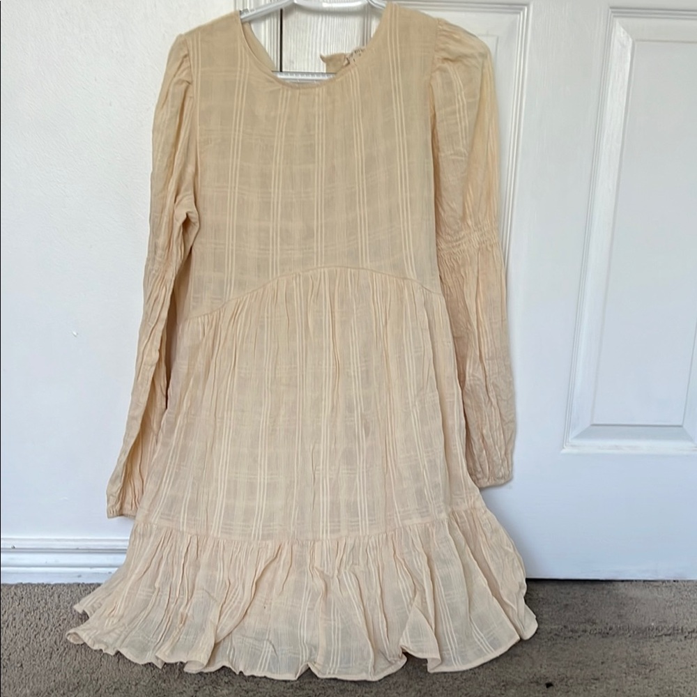 Stevie Hender Cream Ruffled Tiered Sundress with Bishop Sleeves
